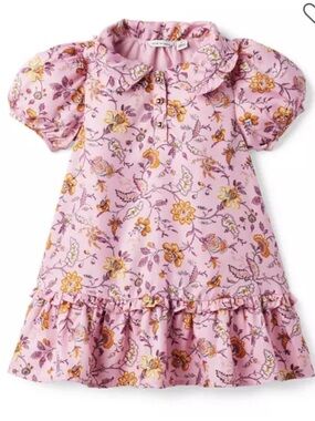 Janie and Jack Pink Floral Puff Sleeve Dress & Oxford Ruffle top